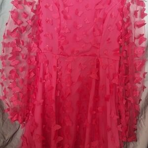 Pink Butterflies Sheer Lace Sleeve Dress